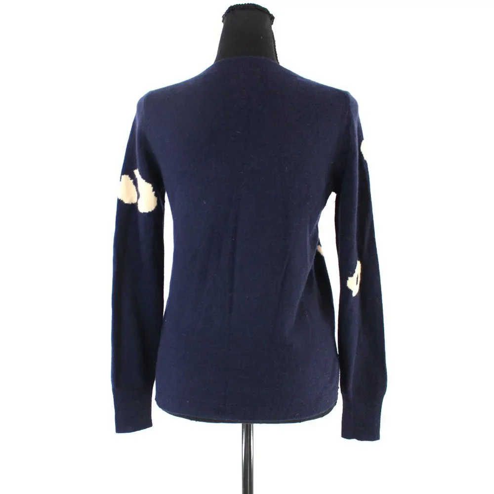 J. Crew Cashmere Everyday Navy Tan Leopard Print Crewneck Sweater XS Pullover